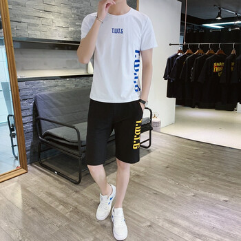 克姆奇 短袖 男士T恤 白色衣服+黑色褲子 