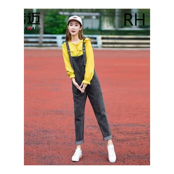 RH 高腰 背帶褲 女 九分褲 牛仔褲