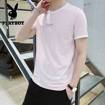 花花公子（PLAYBOY ESTABLISHED 1953） 短袖 男士T恤 3339粉紅色 