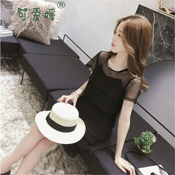 可愛(ài)媛 純色 拼接，立體裁剪 連衣裙