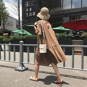 三尚品 純色 木耳邊 連衣裙