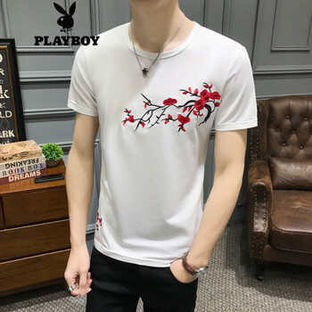 花花公子（PLAYBOY） 短袖 男士T恤 8112白 