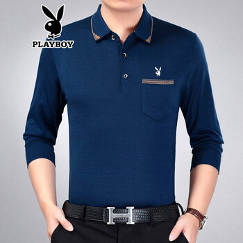 花花公子（PLAYBOY） 長(zhǎng)袖 男士T恤 7048藍(lán)色長(zhǎng)袖 