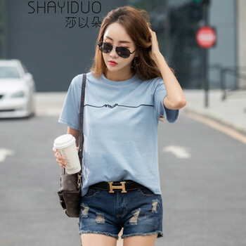 莎以朵（SHAYIDUO） 不規(guī)則 短袖 T恤 女 圓領(lǐng)