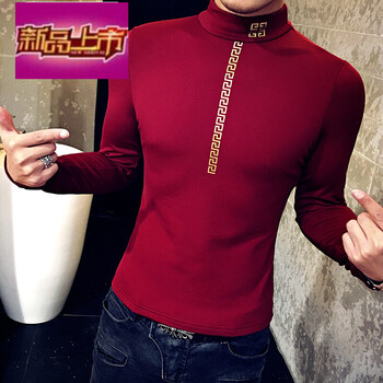 天狼旗（TIANLANGQI） 長袖 男士T恤 酒紅色 