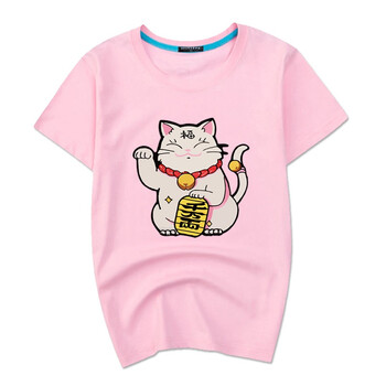 倪芯哲（N.XINZHE） 短袖 男士T恤 粉T招財貓 S，XL，4XL，XS，L，M