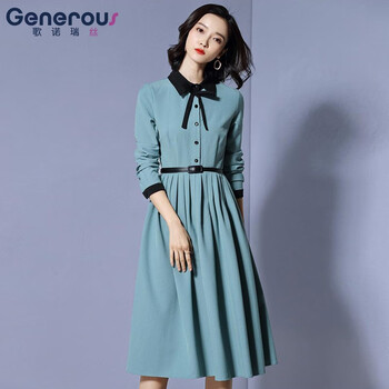 歌諾瑞絲（GENUORUISI） 純色 3D，口袋，拉鏈，立體剪裁，綁帶 連衣裙