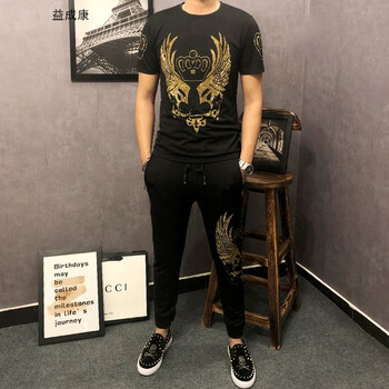 Boy Bees 短袖 男士T恤 金-翅膀燙鉆套裝 