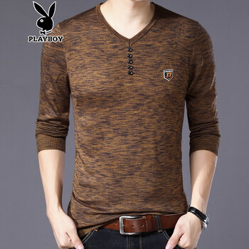 花花公子（PLAYBOY） 長袖 男士T恤 LXY2906 駝色 