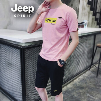 吉普（JEEP） 短袖 男士T恤 粉紅色CY933 