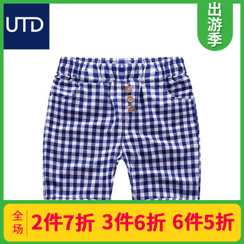 格子男童中褲休閑褲