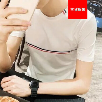 尊尚鳥（zunshangniao） 短袖 男士T恤 條紋短袖白色 