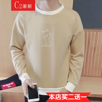C2潮朝 長袖 男士T恤 卡其貓頭衛(wèi)衣 S，XL，L，M