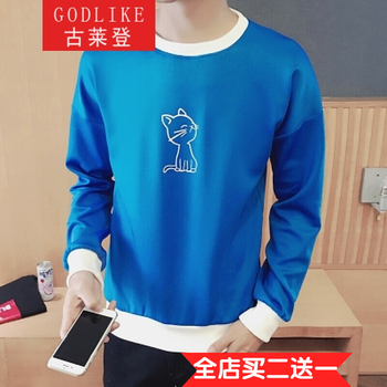 古萊登（GODLIKE） 長袖 男士T恤 小貓(藍(lán)色) S，XL，L，M