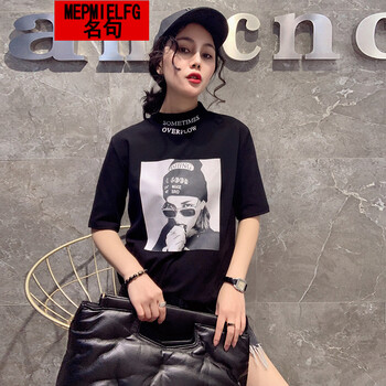 名句（MEPMIELFG） 3D，圓環(huán)，深V款，卷袖，毛領，不規(guī)則，前短后長 短袖 T恤 女 圓領