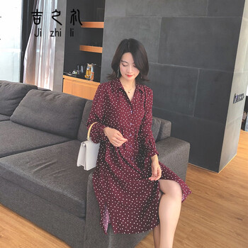吉芬儷（JIFENLI） 圓點(diǎn) 口袋 連衣裙
