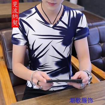 斐波納契 短袖 男士T恤 竹葉藍 
