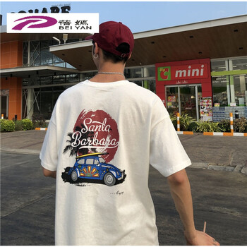蓓嫣 五分袖 男士T恤 T505小轎車短T 白色 