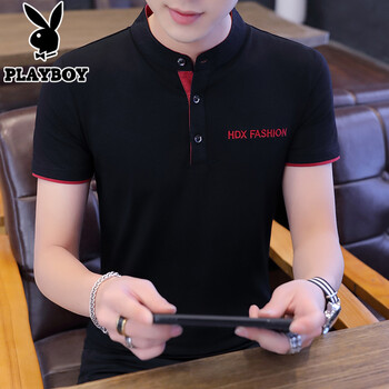 花花公子（PLAYBOY） 短袖 男士T恤 8005黑色 