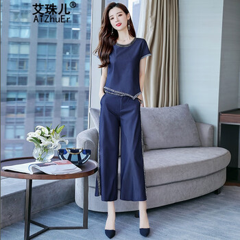 艾珠兒（Aizhuer） 松緊腰 喇叭褲 女 八分褲 休閑褲