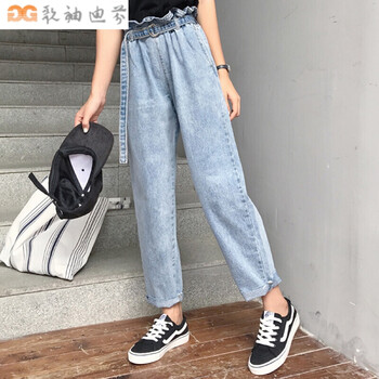 蝴蝶結(jié)高腰牛仔褲