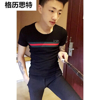 格歷思特 短袖 男士T恤 燙金三杠黑色 XXL