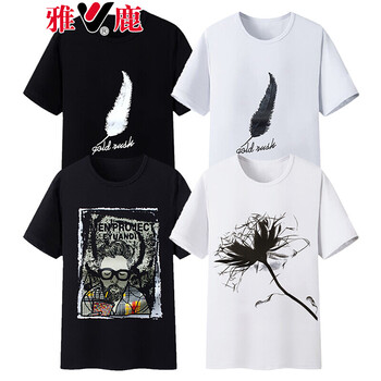 雅鹿 短袖 男士T恤 白羽毛+黑羽毛+黑人頭+白花 
