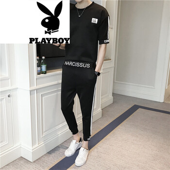 花花公子（PLAYBOY） 短袖 男士T恤 黑色TZ826 