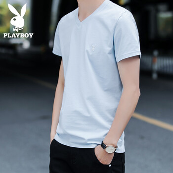 花花公子（PLAYBOY） 短袖 男士T恤 SYZ1233 淺藍 