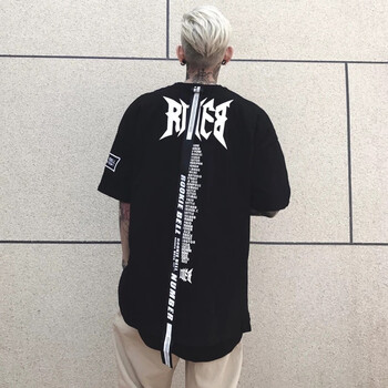 XBLGX 五分袖 男士T恤 織帶(黑色) 