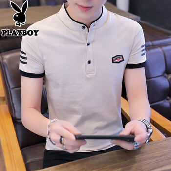 花花公子（PLAYBOY） 短袖 男士T恤 A8805米白色 