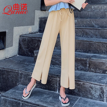 曲諾（Qunuo） 自然腰 闊腿褲 女 九分褲 休閑褲