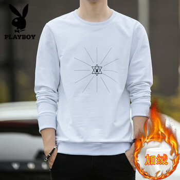 花花公子（PLAYBOY） 長(zhǎng)袖 男士T恤 1840白色加絨 XL，L，XXL，XXXL，M，加大