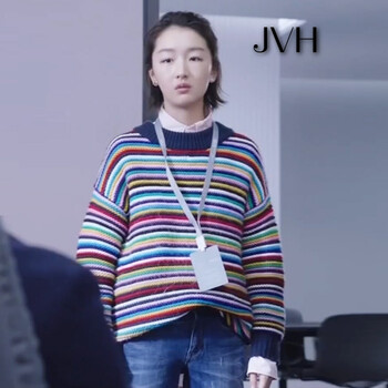 彩色條紋毛衣女