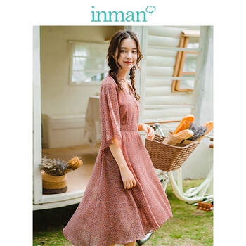 茵曼（INMAN） 碎花 不規(guī)則 連衣裙