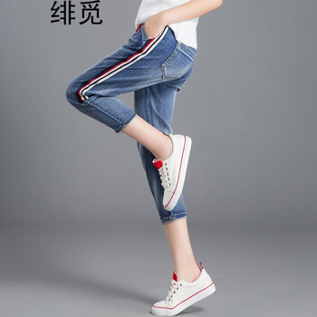 微胖追捧，條紋牛仔褲顯瘦又好看