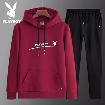 花花公子（PLAYBOY） 長(zhǎng)袖 男士T恤 1862黑紅(衣褲套裝) 