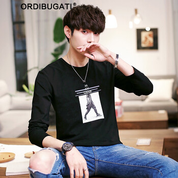 ORDIBUGATI 長(zhǎng)袖 男士T恤 黑色 