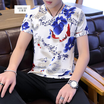古萊登（GODLIKE） 短袖 男士T恤 藍蓮花 XL，L，M，XXL，XXXL