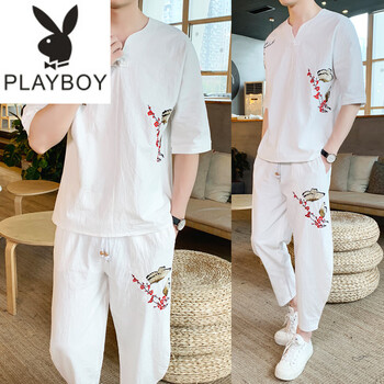 花花公子（PLAYBOY ESTABLISHED 1953） 七分袖 男士T恤 TZ110白色 