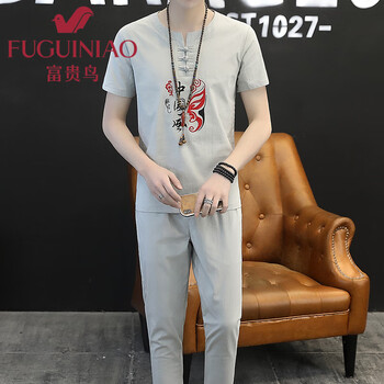 富貴鳥(niǎo)（FUGUINIAO） 短袖 男士T恤 905灰色(短袖+九分褲) 