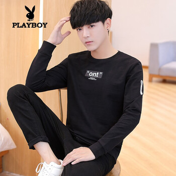 花花公子（PLAYBOY） 長(zhǎng)袖 男士T恤 8279黑色 