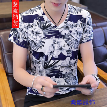 斐波納契 短袖 男士T恤 梔子花藍(lán) 