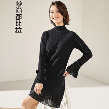 長(zhǎng)袖毛織拼接連衣裙