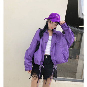 紫棉服女韓版短款