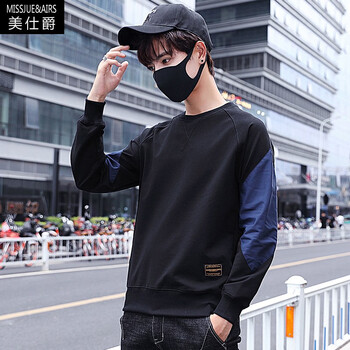 美仕爵（missjue&airs） 長(zhǎng)袖 男士T恤 黑色 