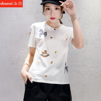 淑彌（Shumi） 亮片，繡花，燙畫(huà) 短袖 T恤 女 圓領(lǐng)