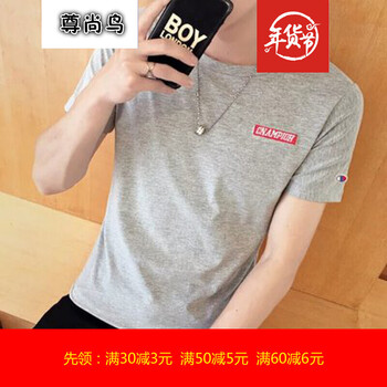 尊尚鳥(niǎo)（ZunshangniaO） 短袖 男士T恤 短袖胸口刺繡灰色 