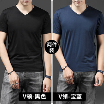 賓色（BINSE） 短袖 男士T恤 V領(lǐng)黑 V領(lǐng)寶藍(雙件) 