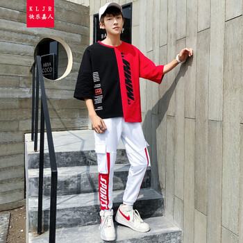 快樂(lè)嘉人 五分袖 男士T恤 黑紅 